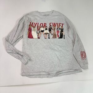 Taylor Swift Long Sleeve Tee Womens Medium Gray Red Taylors Version Eras Tour